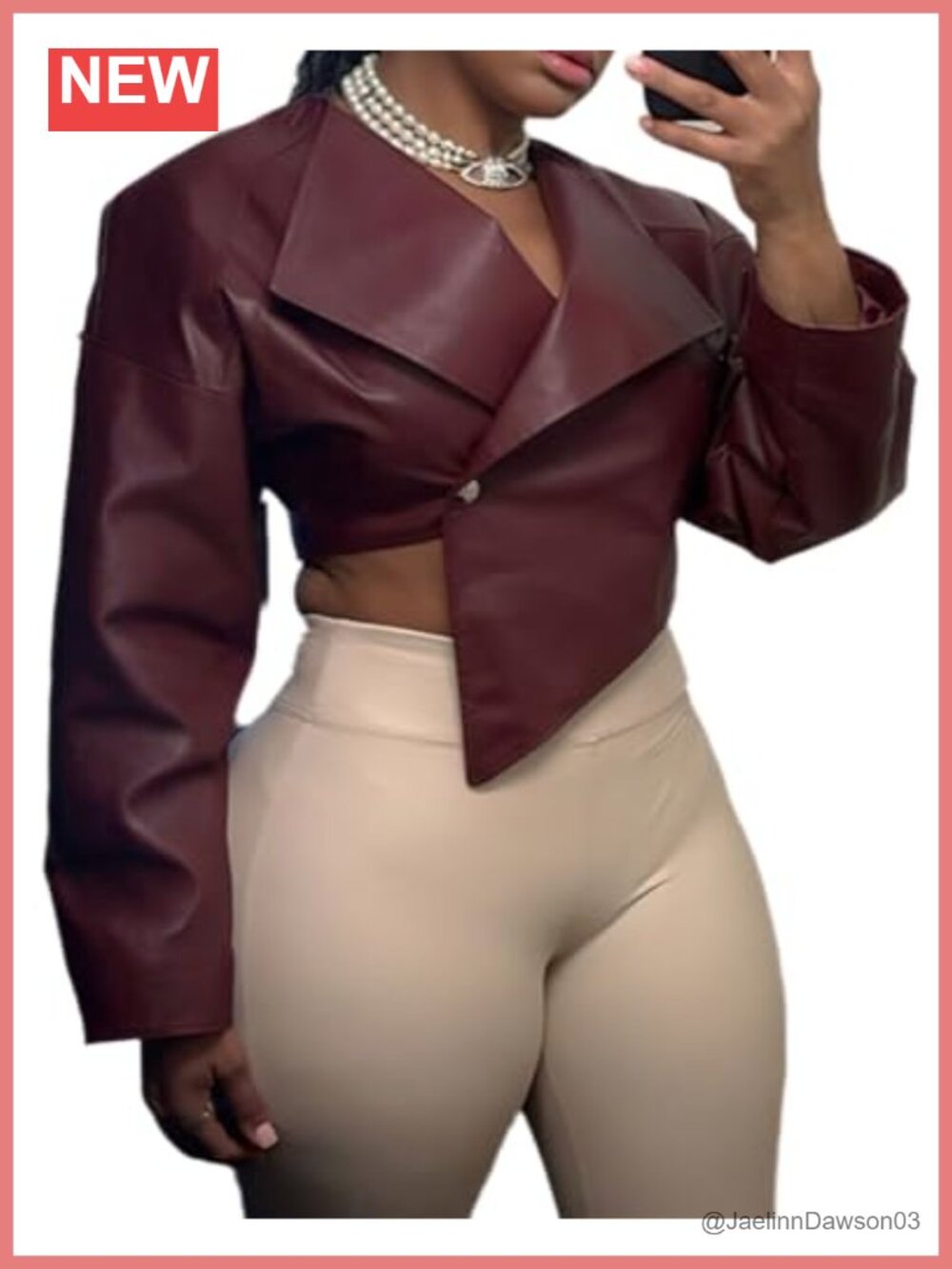 Women's Cropped Faux Leather Bomber Jacket Irregular Hem Lapel Long Sleeve